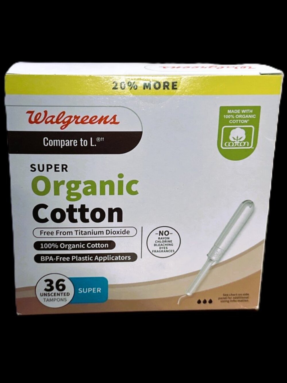 Lot of 2 Walgreens Super Organic Cotton Unscented Tampons Travel School Work